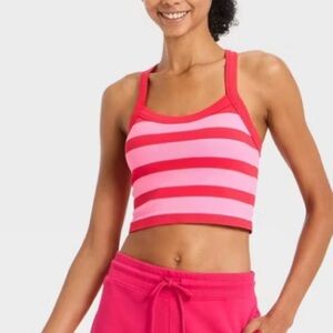 JoyLab Pink and Red Striped Cropped Tank